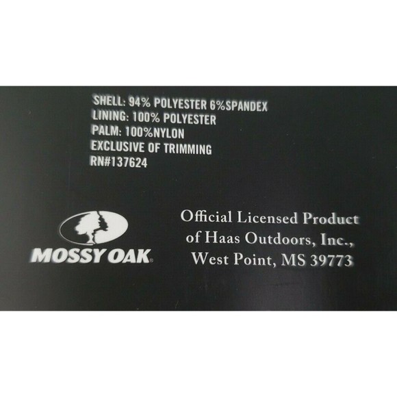 Mossy Oak Wind Proof Black Gloves Fleece Lined Padded Knuckles Non Slip Palm Med - Picture 7 of 11